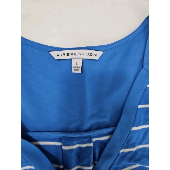 Adrienne Vittadini Blue With White Stripes Mixed Media Blouse Size L - Picture 3 of 5